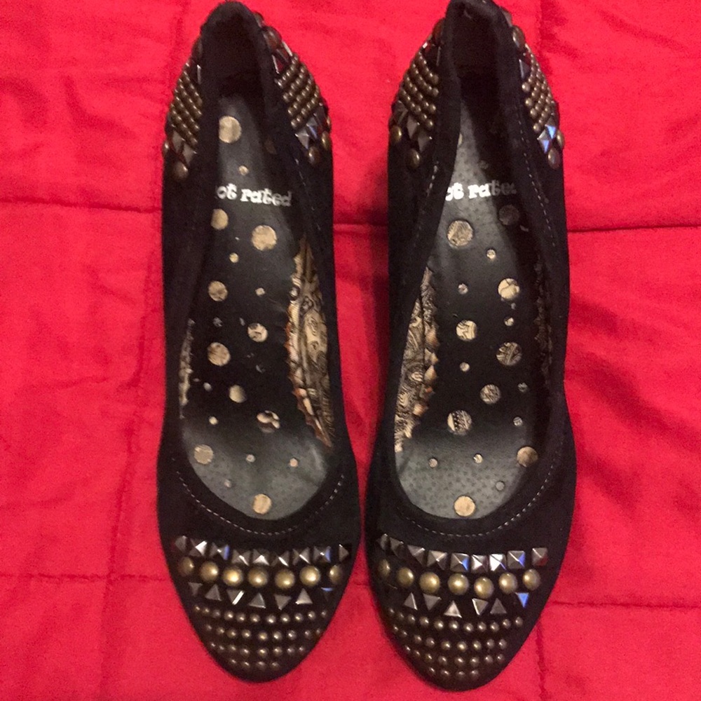 Black suede studded heels